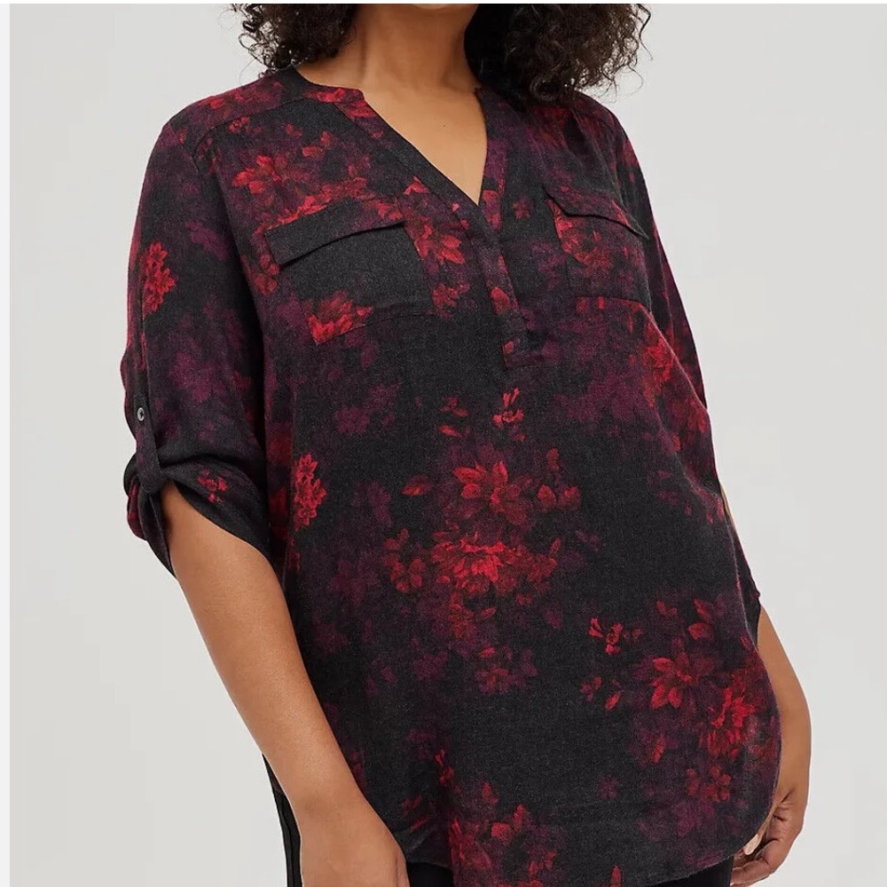 Torrid Harper Brushed Black and Red Floral Top
